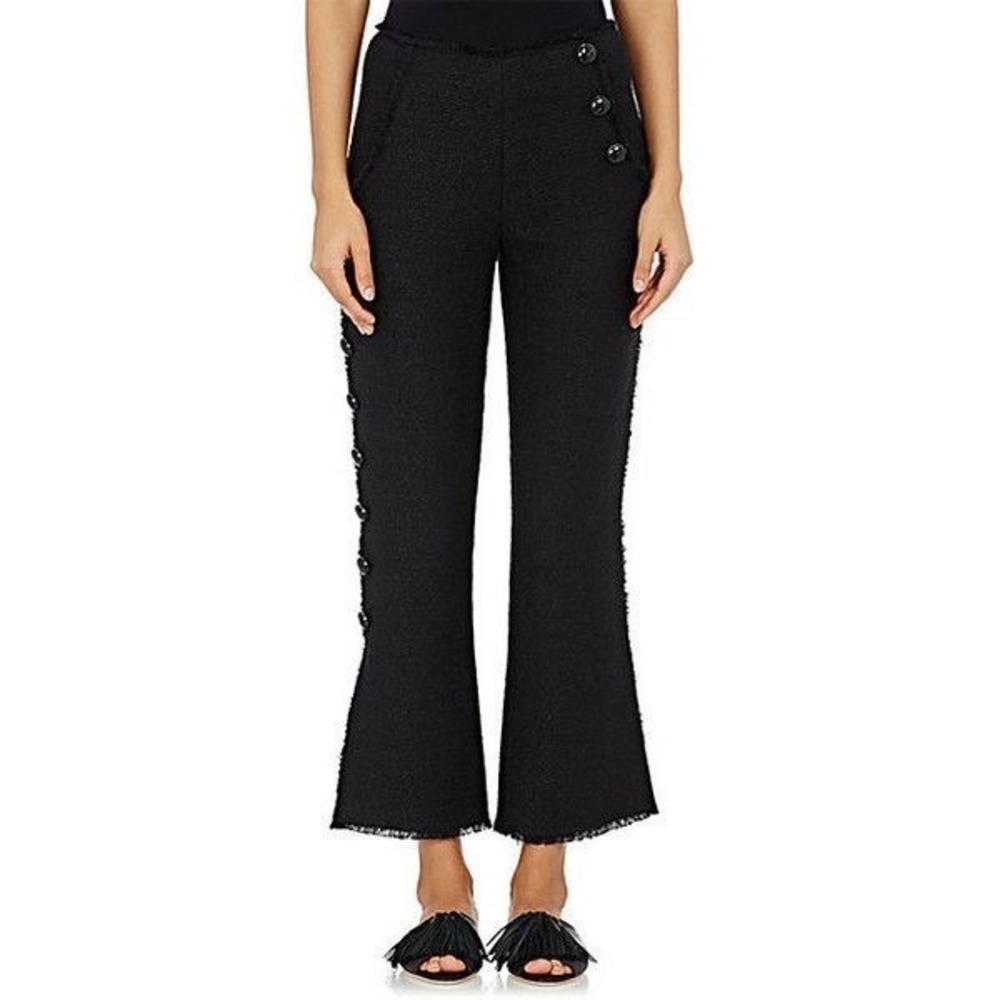 Proenza Schouler Black Tweed Pants Womens Sz 4 Side Button Cropped Wide Leg